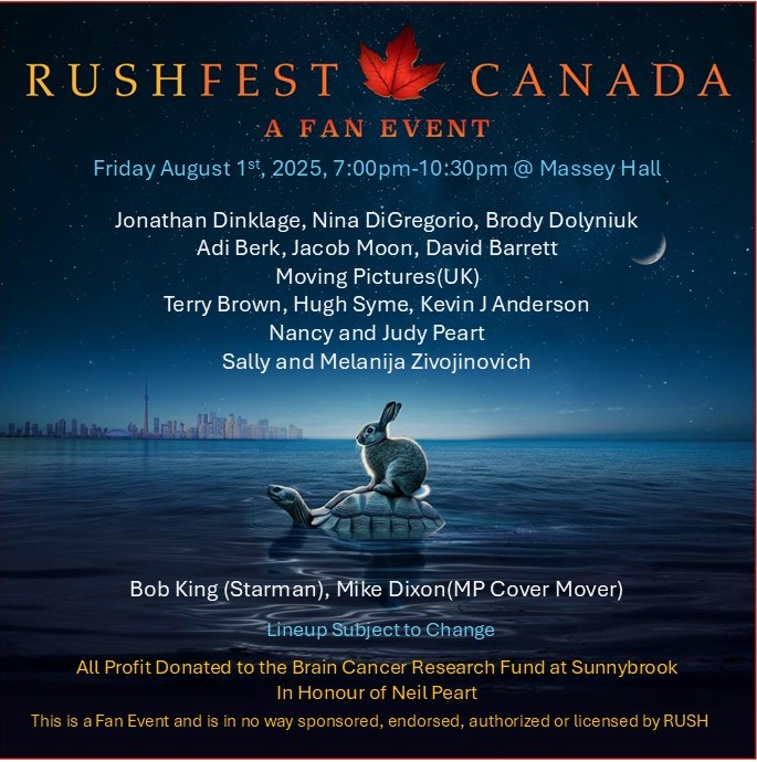 2025 RUSHFest Canada - Massey Hall, Jonathan Dinklage, Nina DiGregorio, Kevin Anderson, Terry Brown, Hugh Syme, Jacob Moon, David Barrett, Adi Berk, Nancy Peart, Judy Peart, Sally Zivojinovich, Melanija Zivojinovich, Bob King Mike Dixon, Moving Pictures